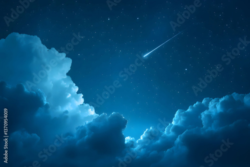Celestial Night: Shooting Star Over Dramatic Cloudscape