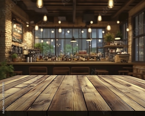 Wallpaper Mural A wooden table in front of a dimly lit bar interior Torontodigital.ca