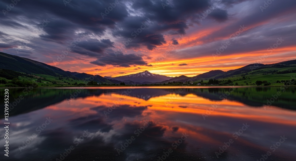 Fototapeta premium sunset over lake