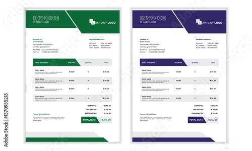 Green and White Modern Business Invoice Template