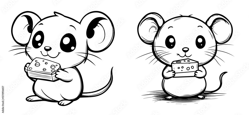 Obraz premium a cute cartoon mouse holding a piece of cheese.