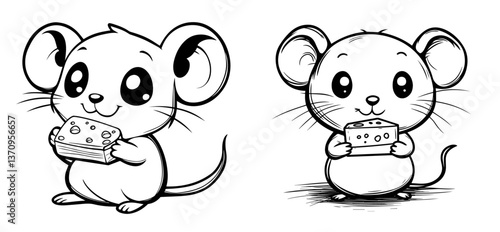 a cute cartoon mouse holding a piece of cheese.