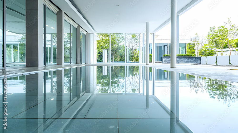 Modern Architecture Courtyard With Pool Reflection Modern Architecture Courtyard With Pool Reflection