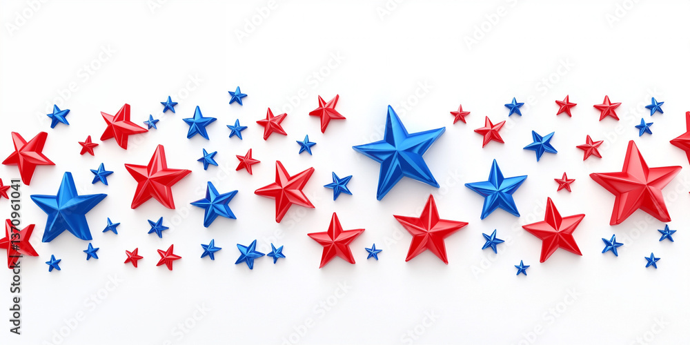3D stars of blue and red on a white background. 3D stars of blue and red on a white background.