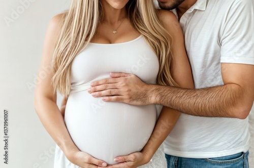 a pregnant woman standing with her partner