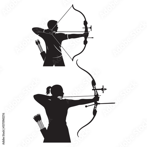 Archery Silhouettes Archer Drawing Bow and Aiming