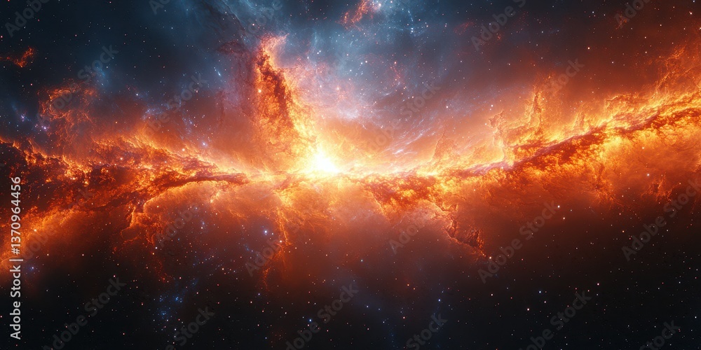 Spectacular view of a vibrant cosmic explosion illuminated by fiery colors in a distant galaxy Spectacular view of a vibrant cosmic explosion illuminated by fiery colors in a distant galaxy