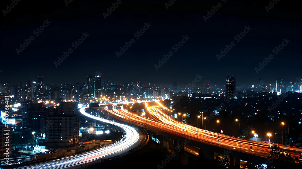 City Highway At Night With Blurred Traffic City Highway At Night With Blurred Traffic