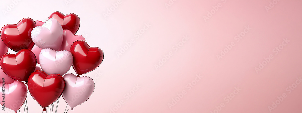 Heart-Shaped Balloons on Pink Background for Valentine's Day Banner Heart-Shaped Balloons on Pink Background for Valentine's Day Banner