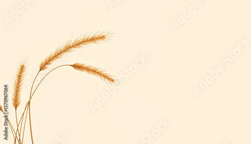Elegant wind-blown wheat stalks on soft beige background, natural beauty