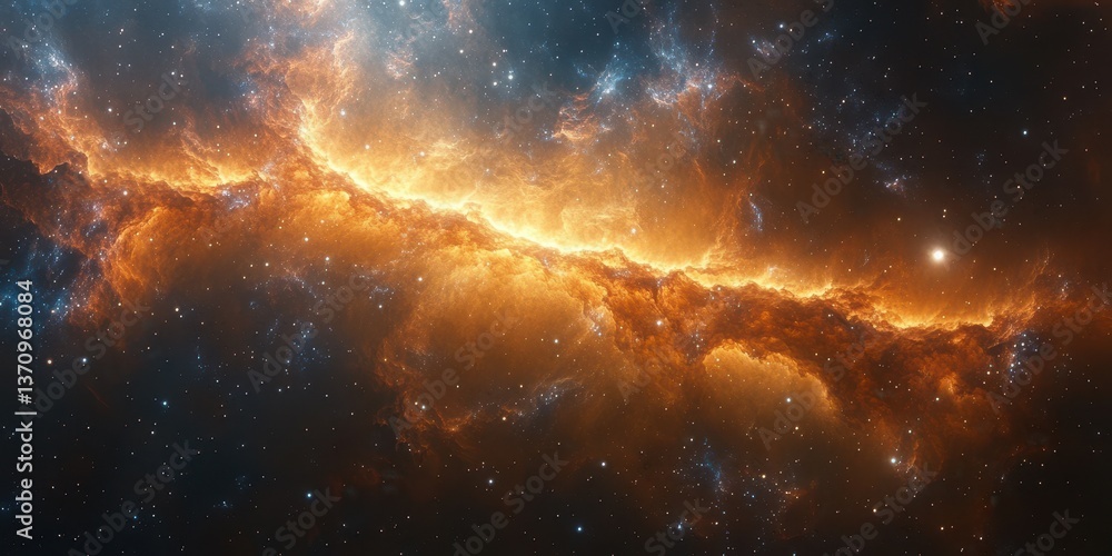 Fototapeta premium Stunning view of a bright cosmic nebula illuminated by stellar formation captured in deep space