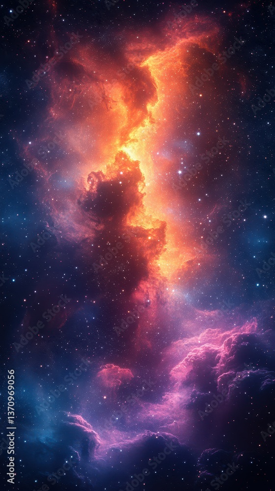 Naklejka premium Stunning cosmic cloud formation illuminated by vibrant colors in deep space