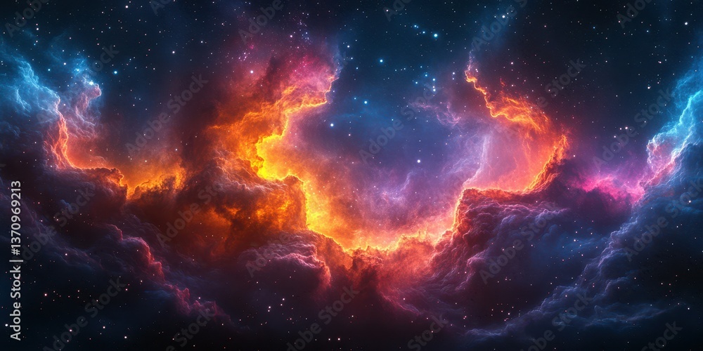 Fototapeta premium Vibrant cosmic clouds illuminated by orange and blue hues in the depths of space