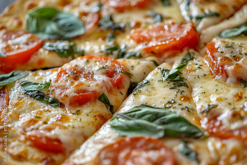 Close-up of margherita pizza with fresh tomatoes and basil Close-up of margherita pizza with fresh tomatoes and basil
