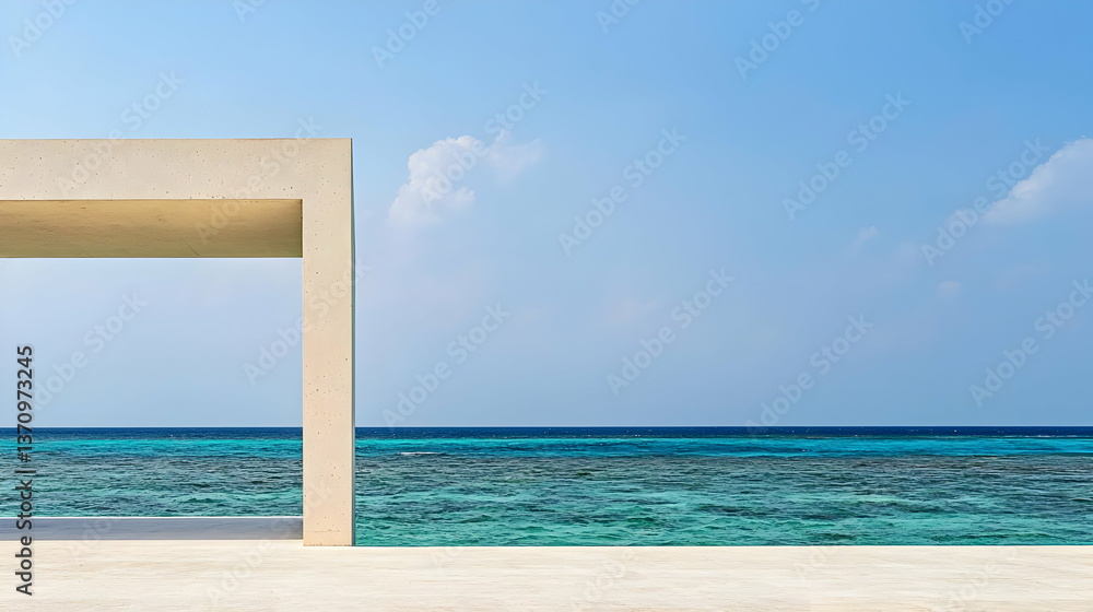 Modern Concrete Structure Over Turquoise Ocean Modern Concrete Structure Over Turquoise Ocean
