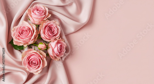 Wallpaper Mural Elegant Pink Roses on Draped Silk Fabric Romantic Floral Background for Wedding Valentines or Torontodigital.ca