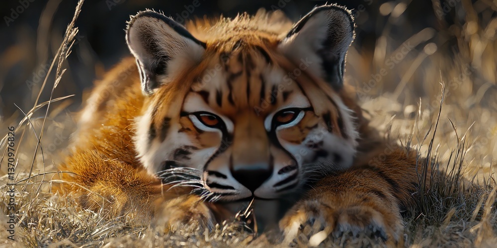 Obraz premium Wild cat resting in tall grass