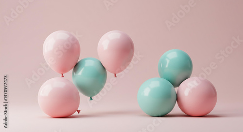 Wallpaper Mural Pastel Pink and Mint Green Balloons Festive Party Decor Air Balloons Birthday Celebration Torontodigital.ca