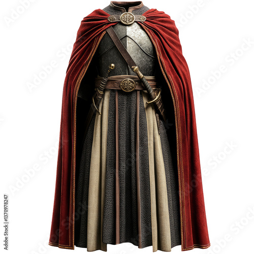 Detailed Medieval Armor with Red Cape on Transparent Background