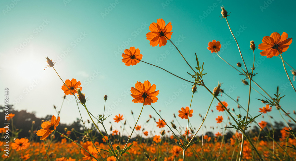 custom made wallpaper toronto digitalVibrant Orange Cosmos Flowers Field Under a Sunny Sky Blooming in Summer