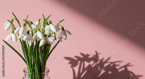 Wallpaper Mural Delicate Snowdrop Flowers in Glass Jar Spring Bouquet Pink Background Torontodigital.ca