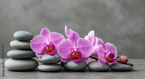 Wallpaper Mural Serene Spa Still Life Pink Orchids and Stacked Grey Stones Torontodigital.ca