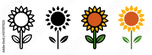 Sunflower icon set. for mobile concept and web design on white background