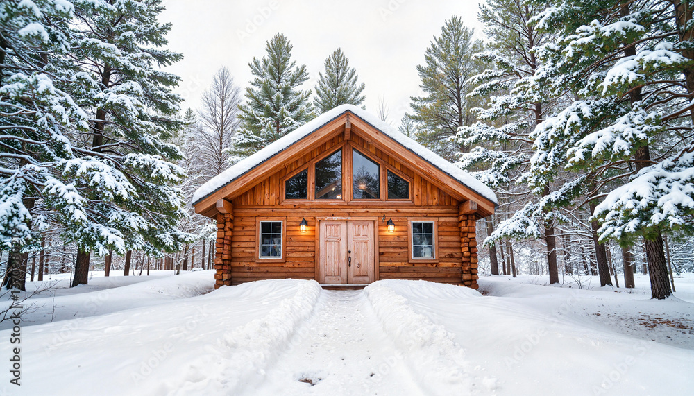 Log cabin in snow-covered forest Log cabin in snow-covered forest