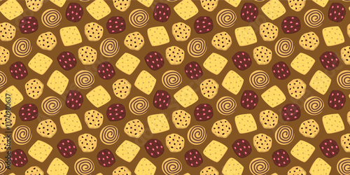 cookie seamless pattern background. Cartoon illustration of Cookies. biscuits illustration. chocolate chips pattern background.