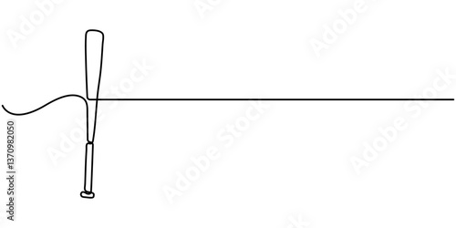 Baseball bat line continuous drawing vector. One line Baseball bat  icon vector background. Baseball bat  icon. Continuous outline of a Baseball bat.                                 