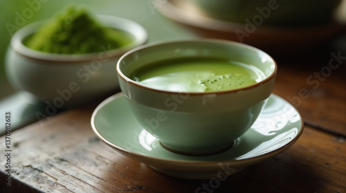 classic tea ceremony with matcha drink, cinematic light