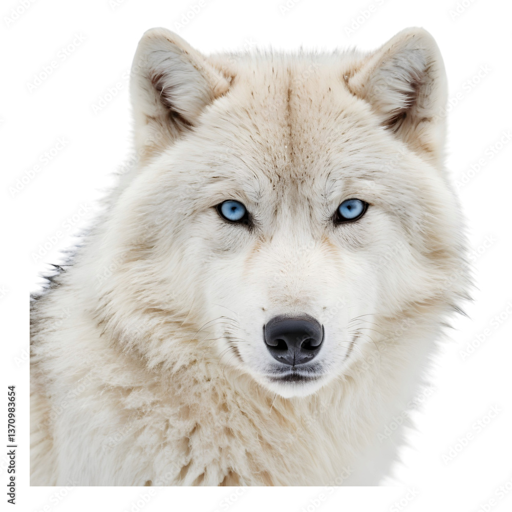 Obraz premium Beautiful White Wolf with Piercing Blue Eyes and Fluffy Fur