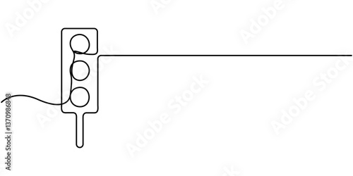 Continuous one line drawing of traffic lights with poles to regulate vehicle travel at road intersections. There are red, yellow, green lights. Single line draw design vector graphic illustration. 