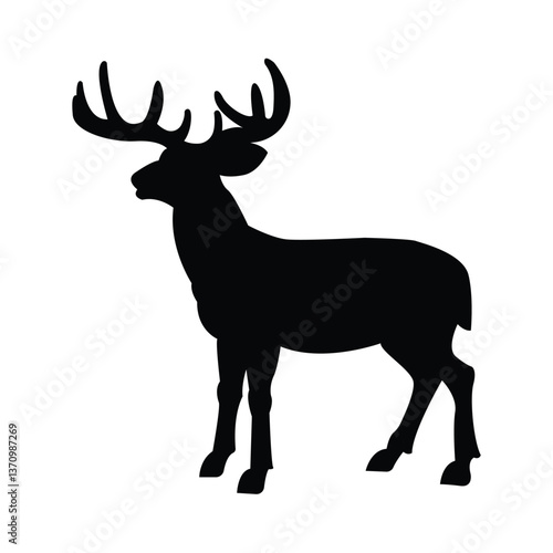 Silhouette of Deer Family, Graphic black silhouettes of wild deer's – male, female and roe deer
