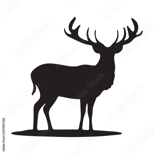 Silhouette of Deer Family, Graphic black silhouettes of wild deer's – male, female and roe deer