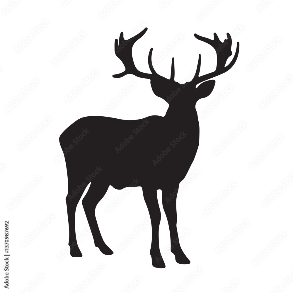 Obraz premium Silhouette of Deer Family, Graphic black silhouettes of wild deer's – male, female and roe deer