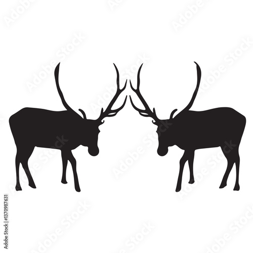 Silhouette of Deer Family, Graphic black silhouettes of wild deer's – male, female and roe deer