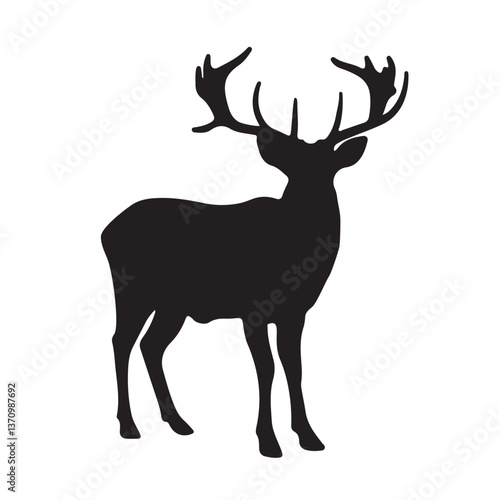 Silhouette of Deer Family, Graphic black silhouettes of wild deer's – male, female and roe deer