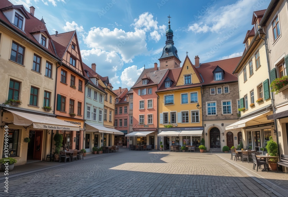 Fototapeta premium Charming European square surrounded by colorful historic buildings