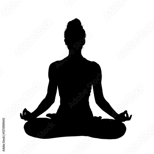 silhouette of a woman practicing yoga, girl meditating in lotus position - vector illustration
