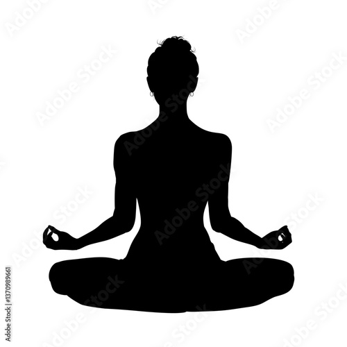 silhouette of a woman practicing yoga, girl meditating in lotus position - vector illustration