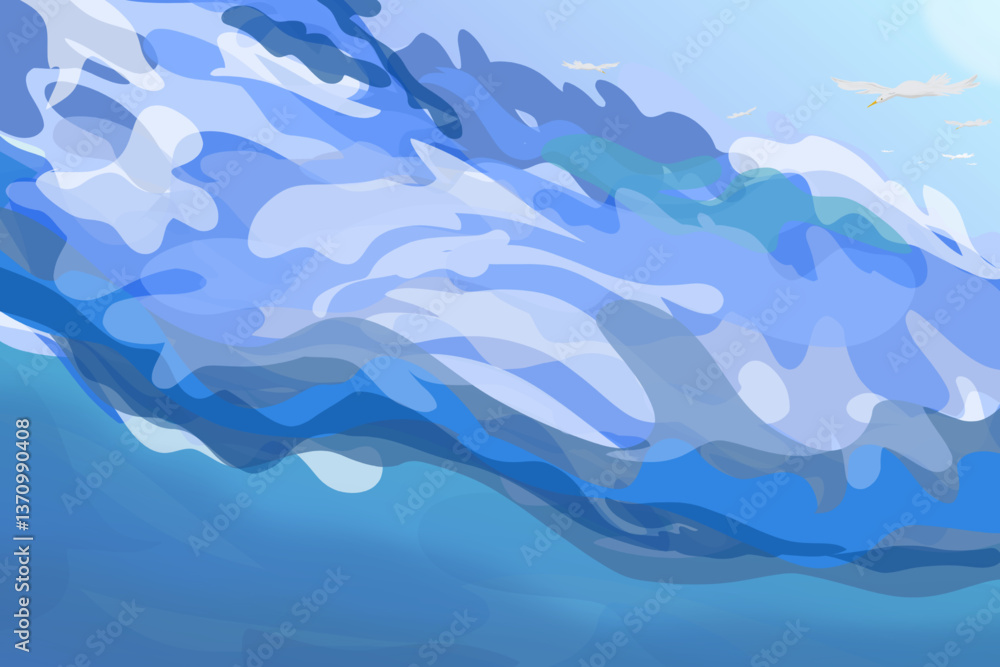 wavy sea surface with some seagulls in summer wavy sea surface with some seagulls in summer