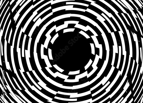Modern vector 
 pattern of white rings on a black background.  Vector industrial background for covers, flyers, packaging. Technological style. Waves from circles.