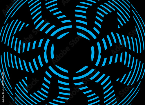 Modern vector blue and black 
 pattern Abstract striped flower. Vector background for covers, postcards, packaging. Technological style. Waves from circles