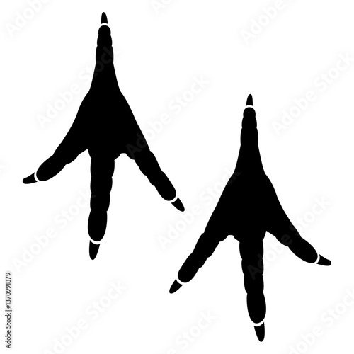 chicken footprint, silhouette of chicken footprints.