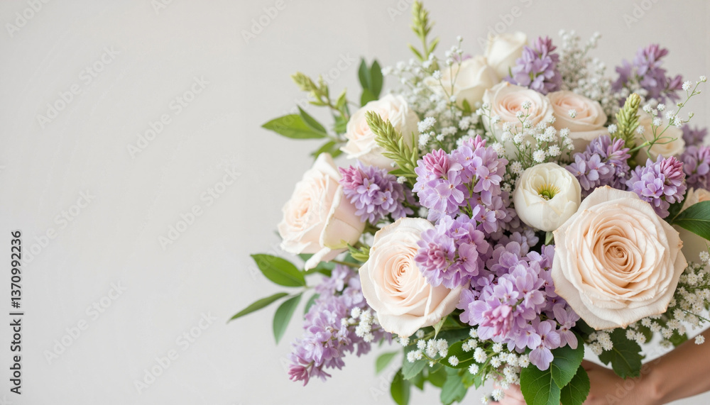 Bouquet of roses and lilacs against a soft background
Bouquet of roses and lilacs against a soft background