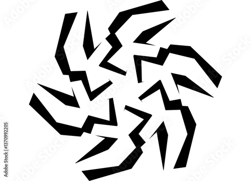 Vector pattern of black lines on a white background. Black and white background for covers, postcards, packaging. Technological style. Twisted design element in the form of a flower, star
