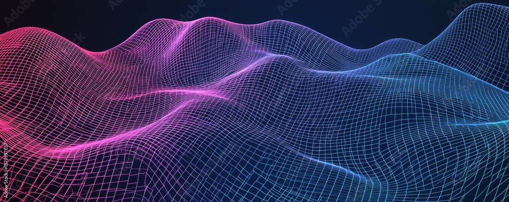 3D wireframe landscape design with vibrant colors representing abstract waves and depth in digital art 3D wireframe landscape design with vibrant colors representing abstract waves and depth in digital art