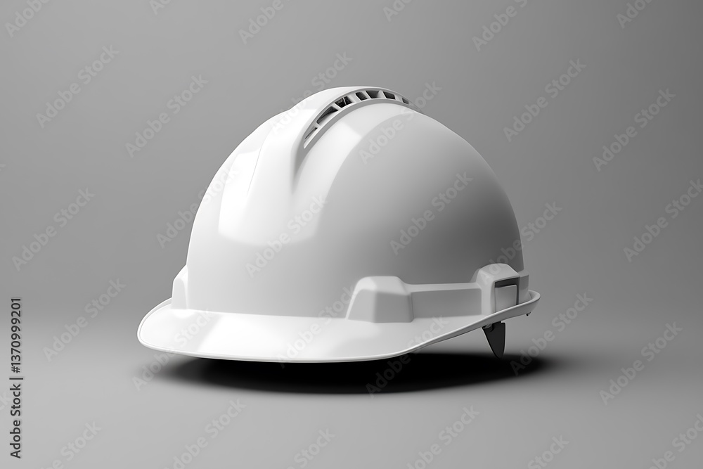 White Protective Hard Hat with Vents Isolated on Gray Background, Safety Equipment White Protective Hard Hat with Vents Isolated on Gray Background, Safety Equipment