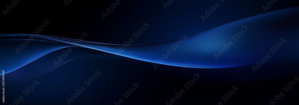 The image presents an abstract composition featuring a stylized wave form rendered in shades of blue against a dark background. The wave exhibits a smooth, flowing gradient, transitioning from The image presents an abstract composition featuring a stylized wave form rendered in shades of blue against a dark background. The wave exhibits a smooth, flowing gradient, transitioning from